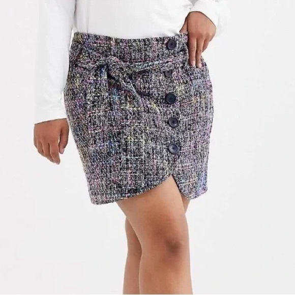 NWT ASOS Curve Tweed Mini Skirt – Multicolor, Button Front, Size 22 - Picture 1 of 12